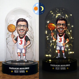 Basketbolcu Karikatürlü Işıklı Fanus Biblo - Thumbnail