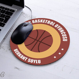 Basketbolcuya Hediye İsme Özel Yuvarlak Mousepad - Thumbnail