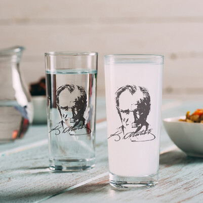 Baskılı Atatürk Tasarımlı 2li Rakı Bardağı - Thumbnail