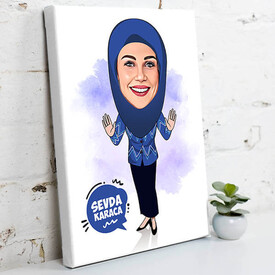 Başörtülü Anneye Hediye Karikatürlü Tablo - Thumbnail