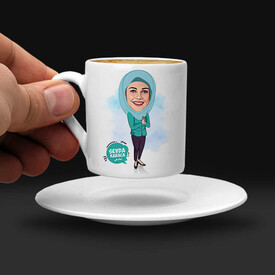 Başörtülü Eşe Hediye Karikatürlü Kahve Fincanı - Thumbnail