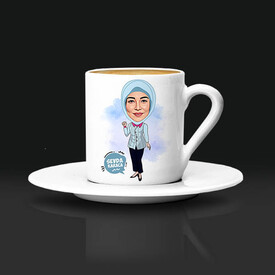 Başörtülü Hanımlar İçin Hediyelik Karikatürlü Kahve Fincanı - Thumbnail
