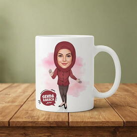  - Başörtülü Hanımlara Özel Karikatürlü Kupa Bardak