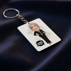 Başörtülü Kadın Karikatürlü Anahtarlık - Thumbnail