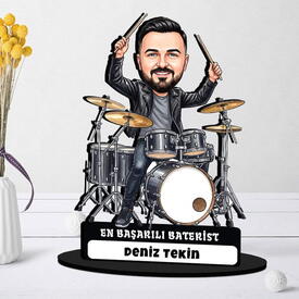 Baterist Müzisyen Erkek Karikatürlü Biblo - Thumbnail