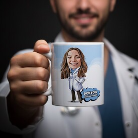 Bayan Doktorlara Karikatürlü Kupa Bardak - Thumbnail