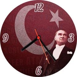 Bayrak ve Atatürk Resimli Duvar Saati - Thumbnail