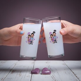  - Bebek Bekleyen Çift Karikatürlü İkili Rakı Bardağı Seti