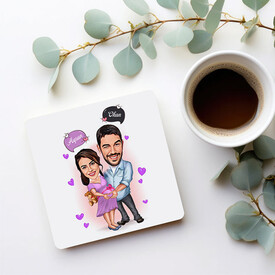 Bebeklerini Bekleyen Çiftler Karikatürlü Bardak Altlığı - Thumbnail