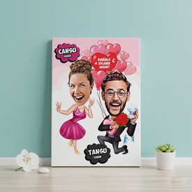  - Benimle Evlenir Misin Karikatürlü Kanvas Tablo