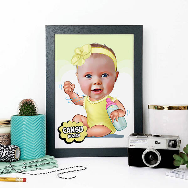 Biberonlu Bebek Karikatürlü A4 Çerçeve
