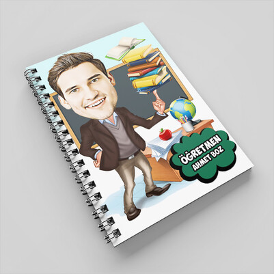 Bilgili Öğretmen Karikatürlü Defter - Thumbnail