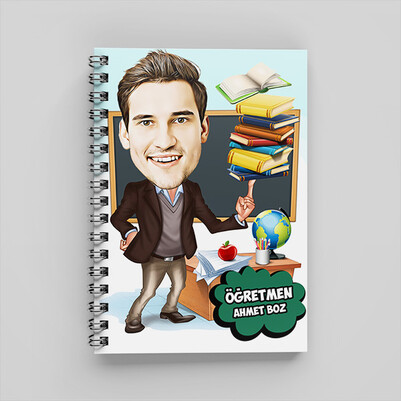 Bilgili Öğretmen Karikatürlü Defter - Thumbnail