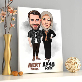 Bir Ömür Mutlu Olalım Karikatürlü Tablo - Thumbnail