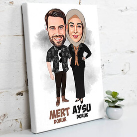 Bir Ömür Mutlu Olalım Karikatürlü Tablo - Thumbnail