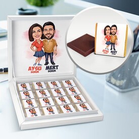 Birbirimize Aşığız Karikatürlü Çikolata Kutusu - Thumbnail