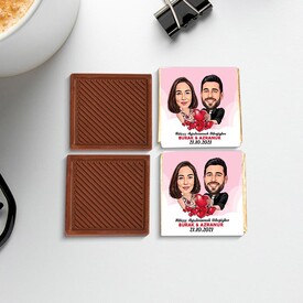 Birbirine Aşık Çiftler Karikatürlü Çikolata Kutusu - Thumbnail