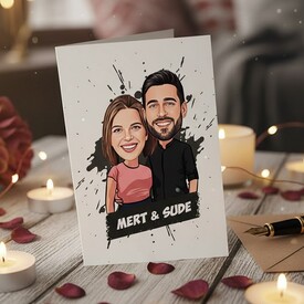  - Birbirine Aşık Sevgililer Karikatürlü Tebrik Kartı