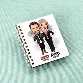 Birbirine Aşkla Bağlı Çiftler Karikatürlü Defter - Thumbnail