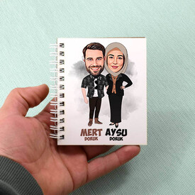 Birbirine Aşkla Bağlı Çiftler Karikatürlü Defter - Thumbnail