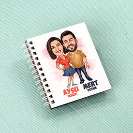 Birbirine Sarılmış Çiftler Karikatürlü Defter - Thumbnail