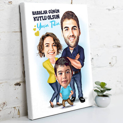 Biricik Babamız Karikatürlü Kanvas Tablo - Thumbnail