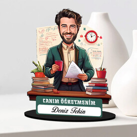  - Biricik Öğretmenim Mesajlı Erkek Karikatürlü Biblo