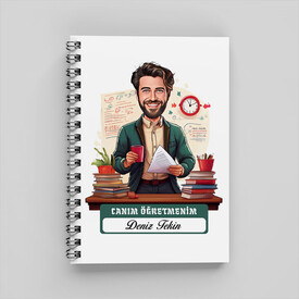  - Biricik Öğretmenim Mesajlı Erkek Karikatürlü Defter
