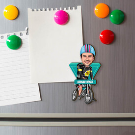 Bisiklet Süren Erkek Karikatürlü Buzdolabı Magneti - Thumbnail