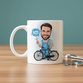  - Bisiklet Tamircisi Erkek Karikatürlü Kupa Bardak