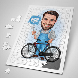  - Bisiklet Tamircisi Erkek Karikatürlü Puzzle