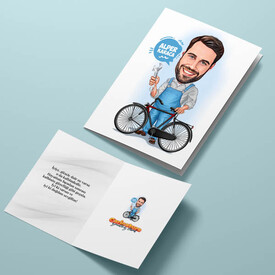 Bisiklet Tamircisi Erkek Karikatürlü Tebrik Kartı - Thumbnail