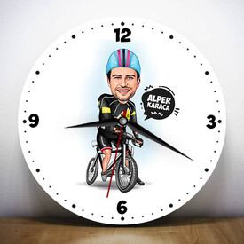  - Bisiklet Yarışçısı Erkek Karikatürlü Duvar Saati