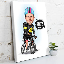 Bisiklet Yarışçısı Erkek Karikatürlü Kanvas Tablo - Thumbnail