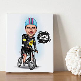 Bisiklet Yarışçısı Erkek Karikatürlü Kanvas Tablo - Thumbnail