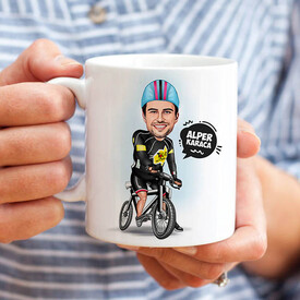 Bisiklet Yarışçısı Erkek Karikatürlü Kupa Bardak - Thumbnail