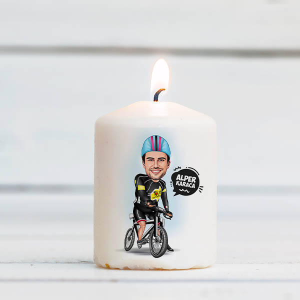 Bisiklet Yarışçısı Erkek Karikatürlü Mum