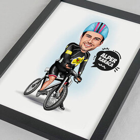 Bisiklet Yarışçısı Erkek Karikatürlü Resim Çerçevesi - Thumbnail