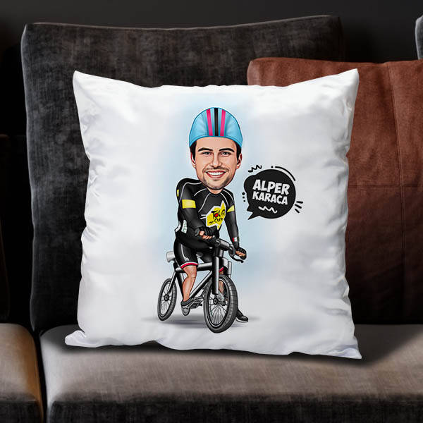 Bisiklet Yarışçısı Erkek Karikatürlü Yastık