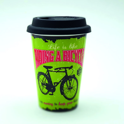 Bisikletçi Temalı Kahve Kupası Yeşil - Thumbnail