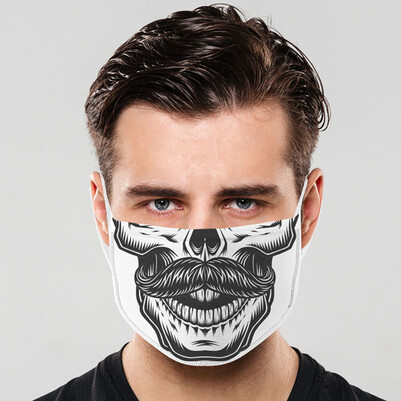 Bıyıklı Kuru Kafa Tasarım Ağız Maskesi - Thumbnail