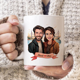 Boğaz Köprüsü ve Aşkımız Karikatürlü Kupa Bardak - Thumbnail