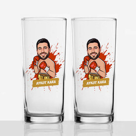 Boksör Karikatürlü İkili Rakı Bardağı - Thumbnail