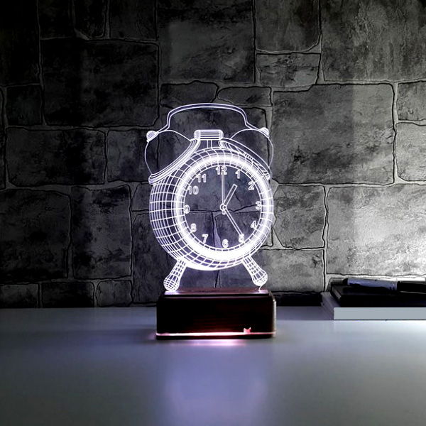 Çalar Saat Tasarımlı 3 Boyutlu LED Lamba