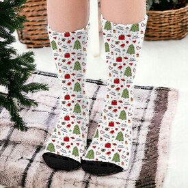 Çam Ağacı ve Noel Şapkası Tasarımlı Çorap - Thumbnail