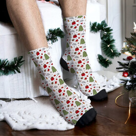 Çam Ağacı ve Noel Şapkası Tasarımlı Çorap - Thumbnail