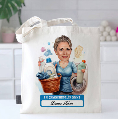  - Çamaşırkolik Anne Karikatürlü Bez Çanta