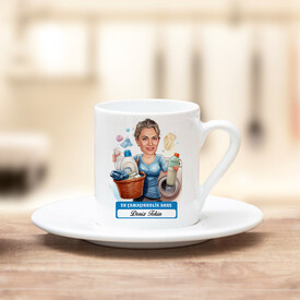 Çamaşırkolik Anne Karikatürlü Kahve Fincanı - Thumbnail