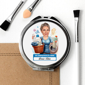 Çamaşırkolik Anne Karikatürlü Makyaj Aynası - Thumbnail