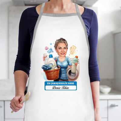  - Çamaşırkolik Anne Karikatürlü Mutfak Önlüğü